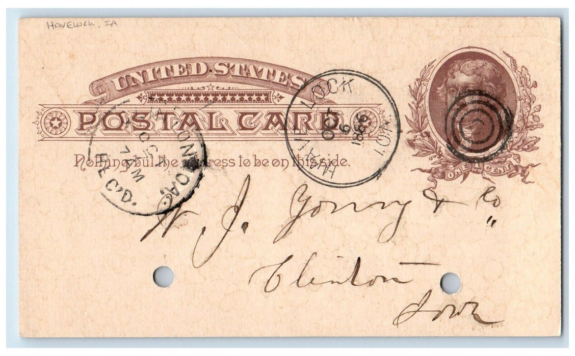 1886 Price Lumber Order WJ Young & Co Havelock Iowa IA Clinton IA Postal Card