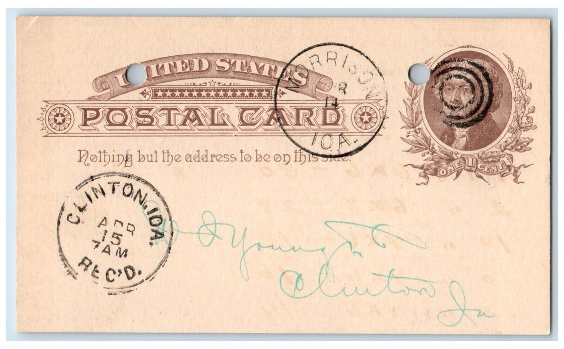 1887 Rait & McGlashen Lumber Grain Coal Morrison Clinton IA Postal Card
