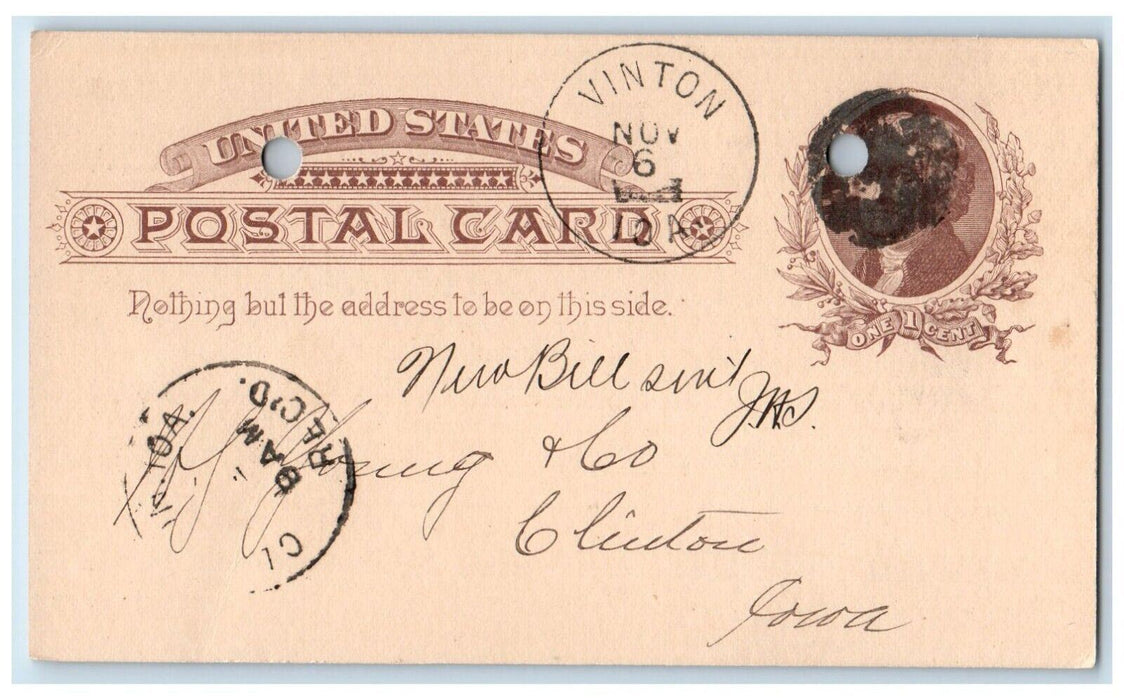 1886 Delivered Order Van Horn Vinton Iowa IA Clinton IA Antique Postal Card
