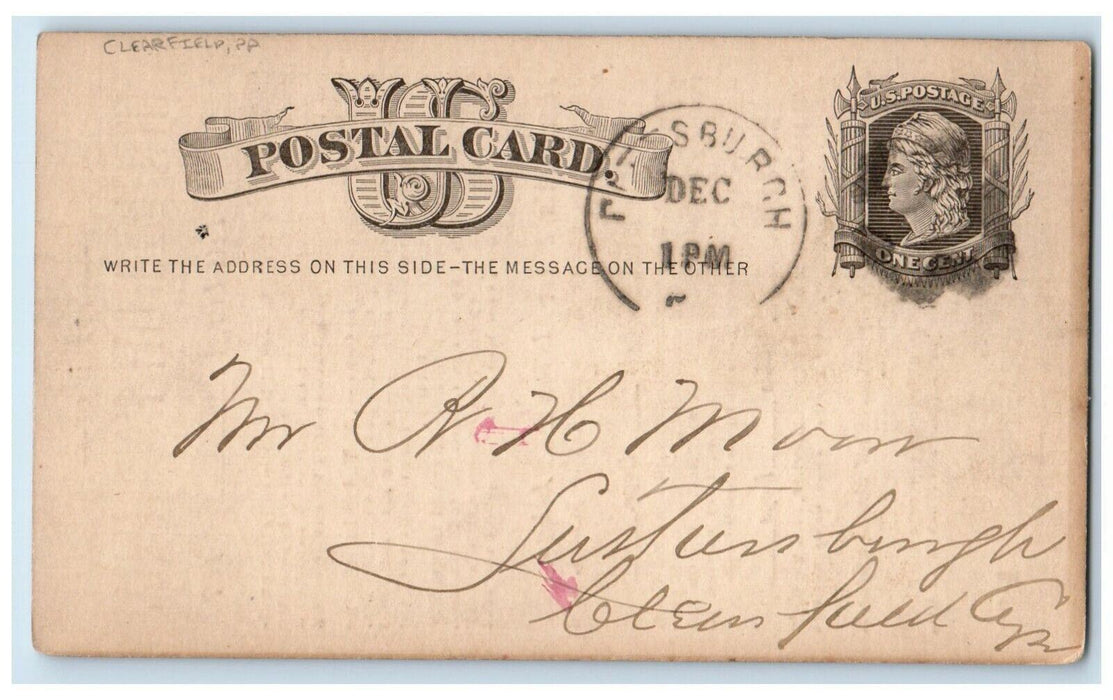 1876 Pittsburgh City Flour Mills Clearfield Pennsylvania PA Postal Card