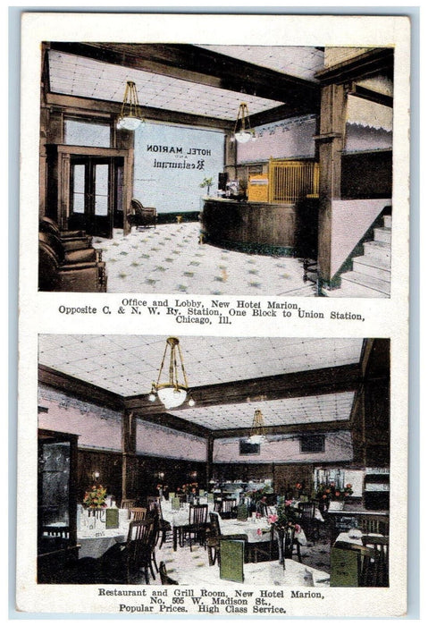 Office Lobby Restaurant New Hotel Marion Chicago Illinois IL Dual View Postcard