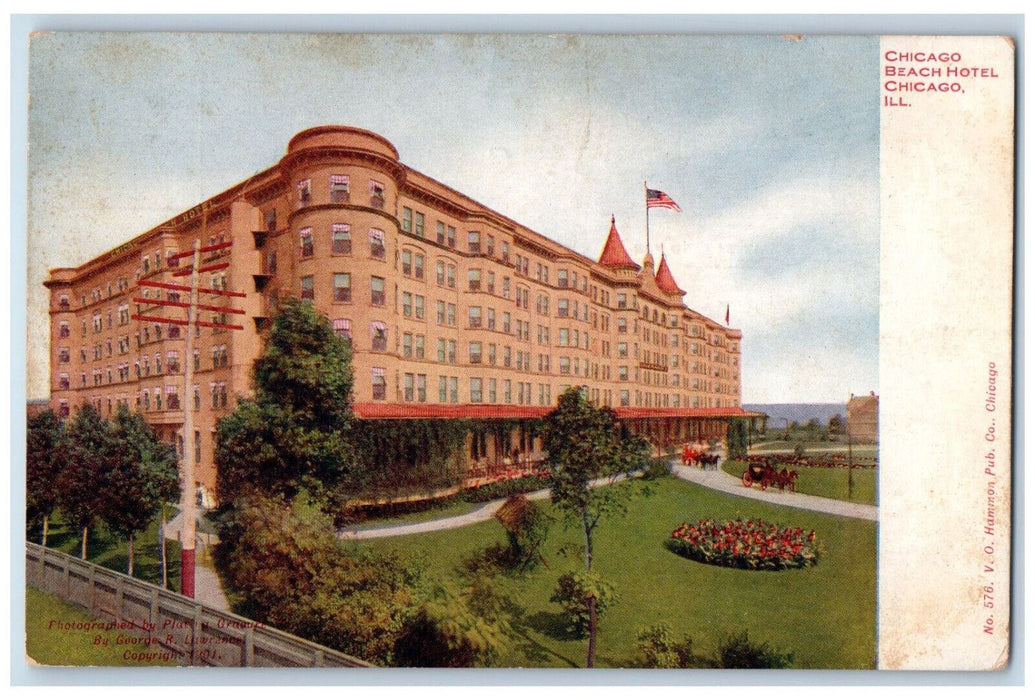 Chicago Beach Hotel Resort Garden Exterior Scene Illinois IL Antique Postcard