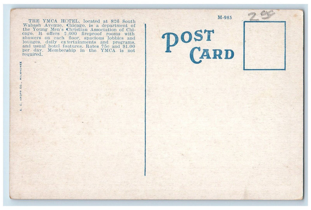 Corner Of Messer Memorial Room Y.M.C.A Hotel Chicago Illinois IL Postcard