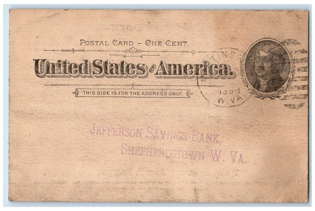 1898 The Merchants and Farmers Bank Martinsburg West Virginia WV Postal Card