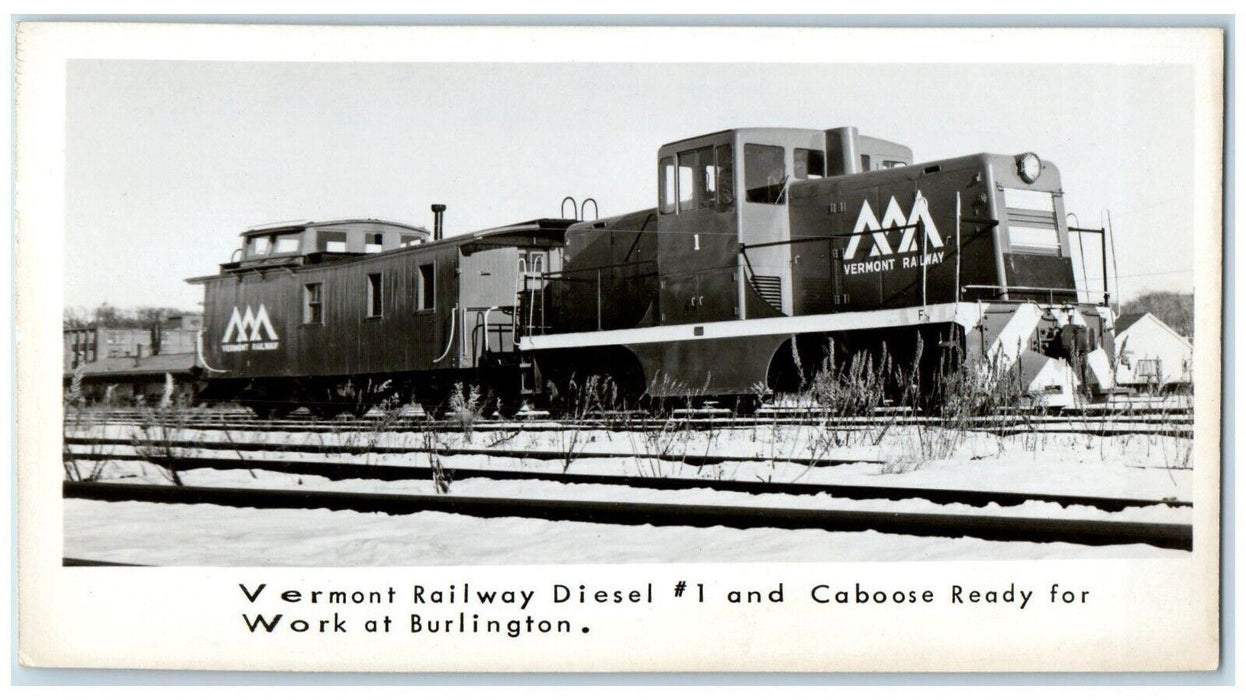Vermont Railway Diesel #1 And Caboose Work At Burlington RPPC Photo Postcard