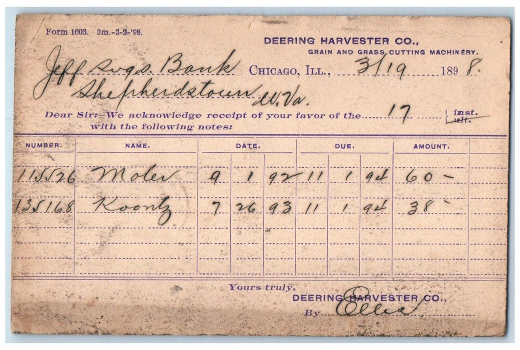 1898 Deering Harvester Co. Grain Grass Cutting Machinery Chicago IL Postal Card