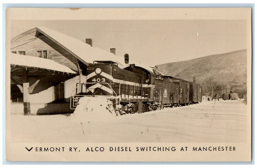 c1910's Vermont RY. Alco Diesel Switching At Manchester RPPC Photo Postcard
