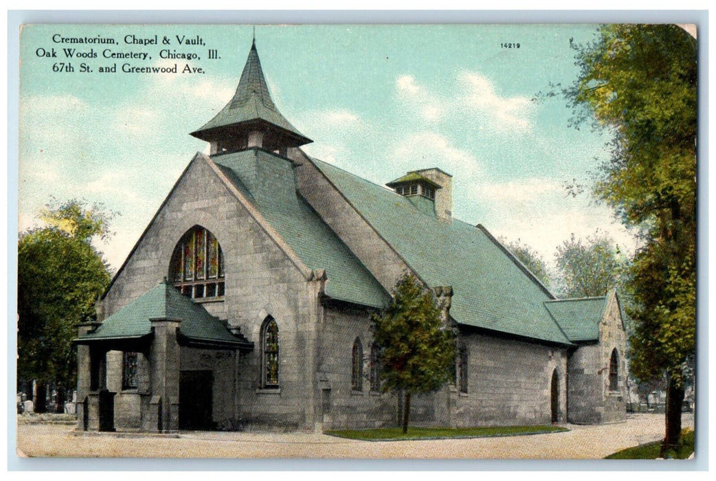 Crematorium Chapel & Vault Oak Woods Cemetery Chicago Illinois IL Postcard