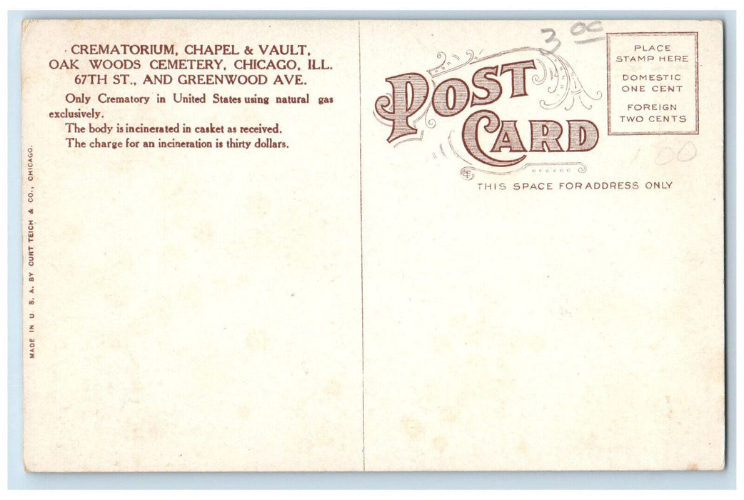 Crematorium Chapel & Vault Oak Woods Cemetery Chicago Illinois IL Postcard