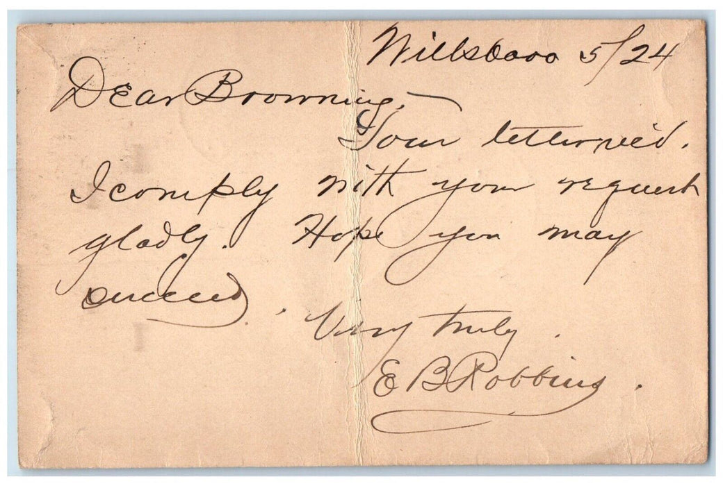 1898 Letter to Browning Succeed EB Robbins Willsboro New York NY Postal Card