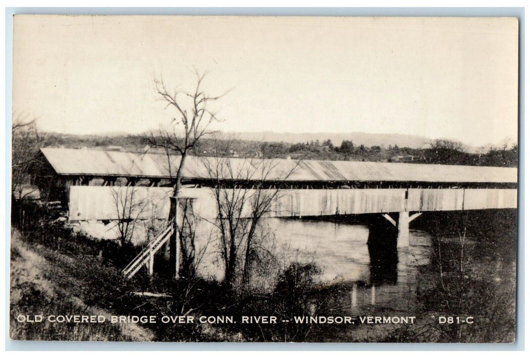 Old Covered Bridge Over Conn. River Windsor Vermont VT RPPC Photo Postcard
