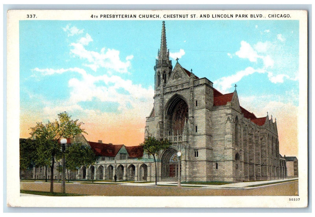4th Presbyterian Church Chestnut St. Lincoln Park Chicago Illinois IL Postcard