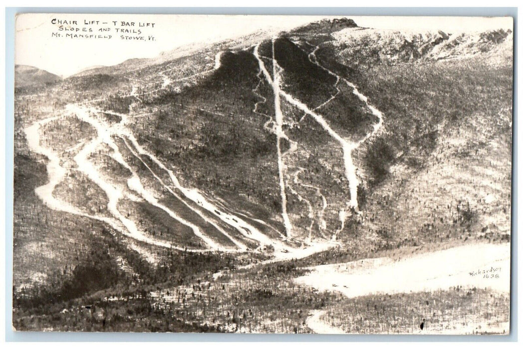 Chair Lift T Bar Lift Slopes Trails Mt. Mansfield Stowe VT RPPC Photo Postcard