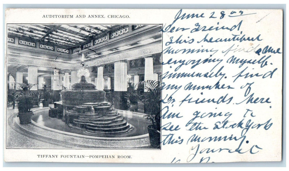 1905 Auditorium And Annex Tiffany Fountain Chicago Illinois IL Antique Postcard