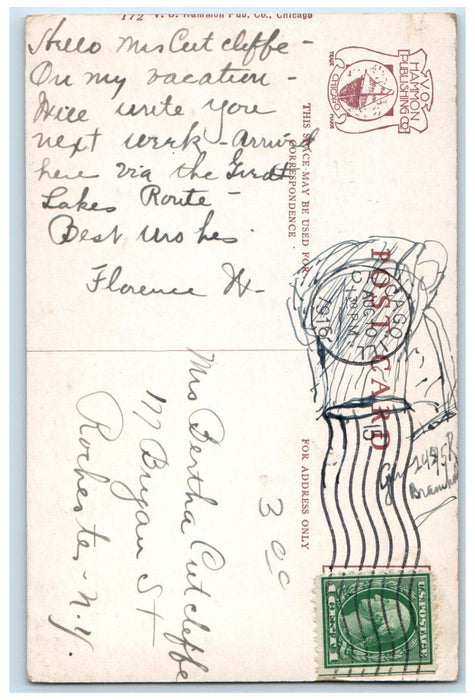 1916 Interior View OF Chicago Public Library Illinois IL Antique Posted Postcard