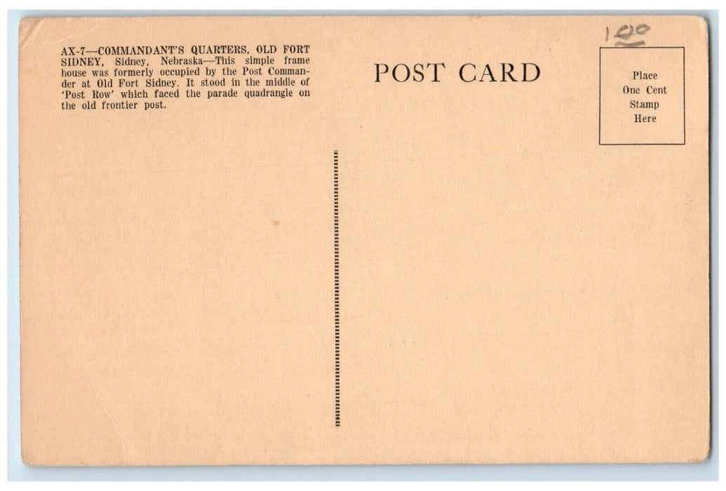 c1940 Commandant's Quarters Old Fort Post Row Exterior Sidney Nebraska Postcard