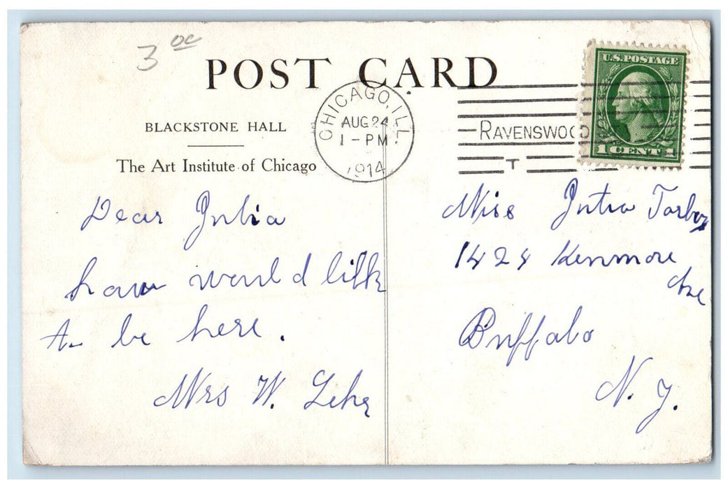 1914 The Blackstone Hall The Art Institute Chicago Illinois IL Antique Postcard