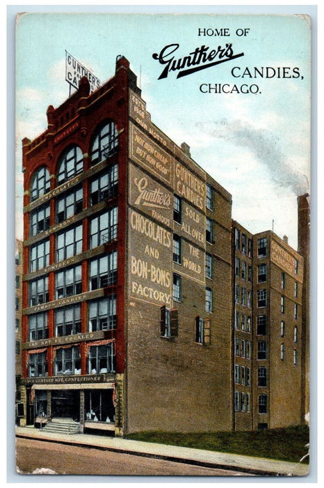 Home Of Gunther's Candies Chocolates Factory Chicago Illinois IL Postcard