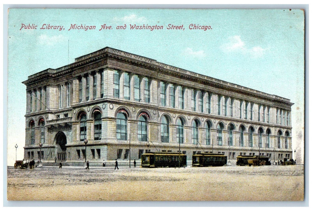 Public Library Michigan Ave. & Washington Street Chicago Illinois IL Postcard