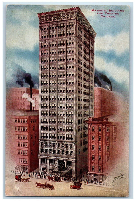 View Of Majestic Building And Theatre Chicago Illinois IL Antique Postcard