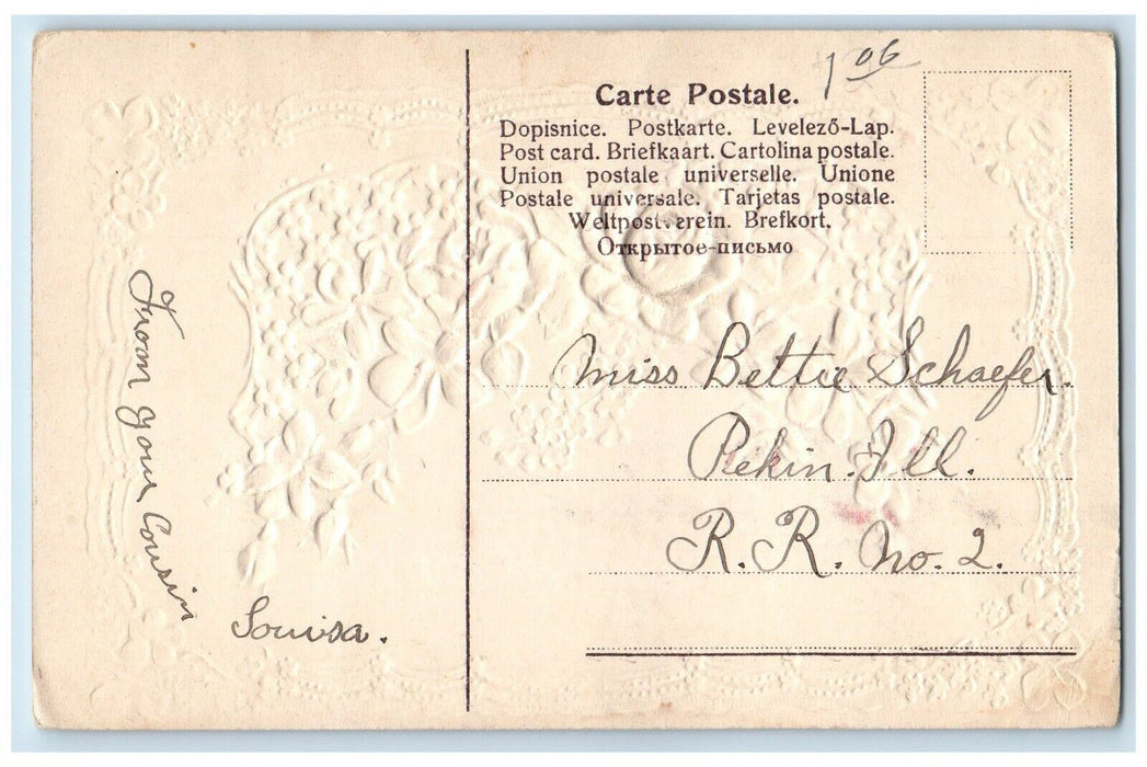 c1910 Greetings From Redar Creek Embossed Flowers Glitter Nebraska NE Postcard