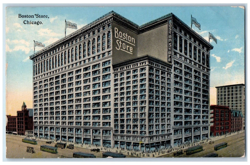 1914 Boston Store Building Exterior Scene Chicago Illinois IL Antique Postcard
