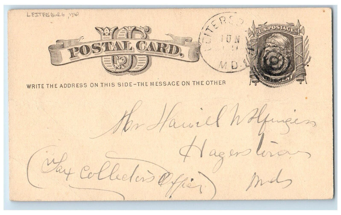 c1880's Hainel Wolfinger Leitersburg Maryland MD Hagerstown MD Postal Card