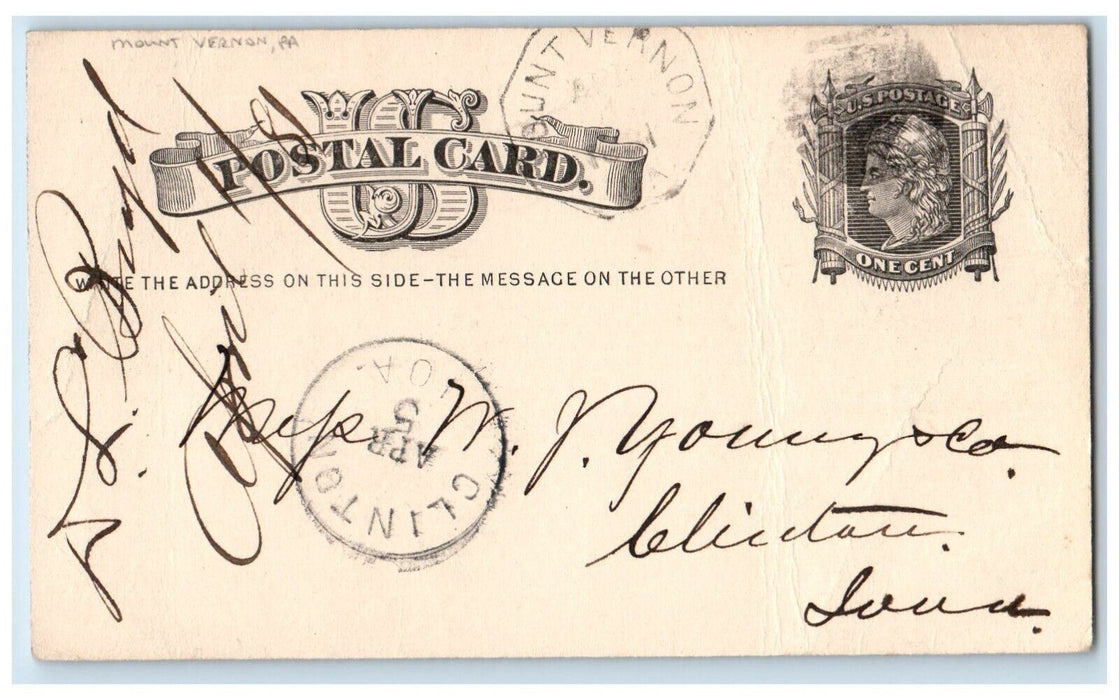 1881 Lumber Order Mount Vernon Pennsylvania PA Clinton Iowa IA Postal Card