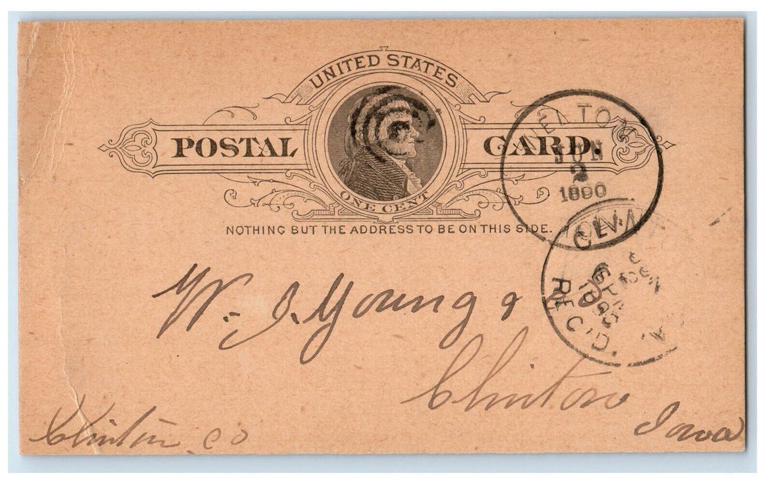 1890 Thornton & Snyder Car of Lumber Welton Iowa IA Clinton IA Postal Card