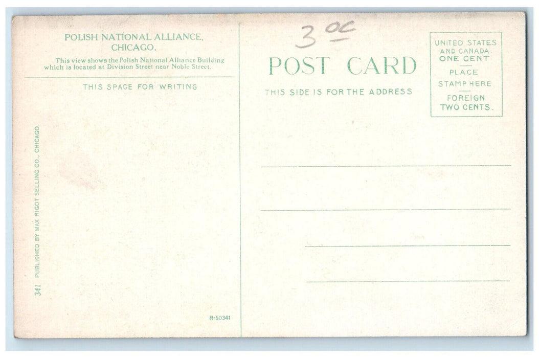 View Of Polish National Alliance Building Chicago Illinois IL Vintage Postcard