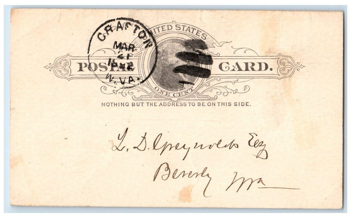 1892 First National Bank Grafton West Virginia WV Antique Postal Card