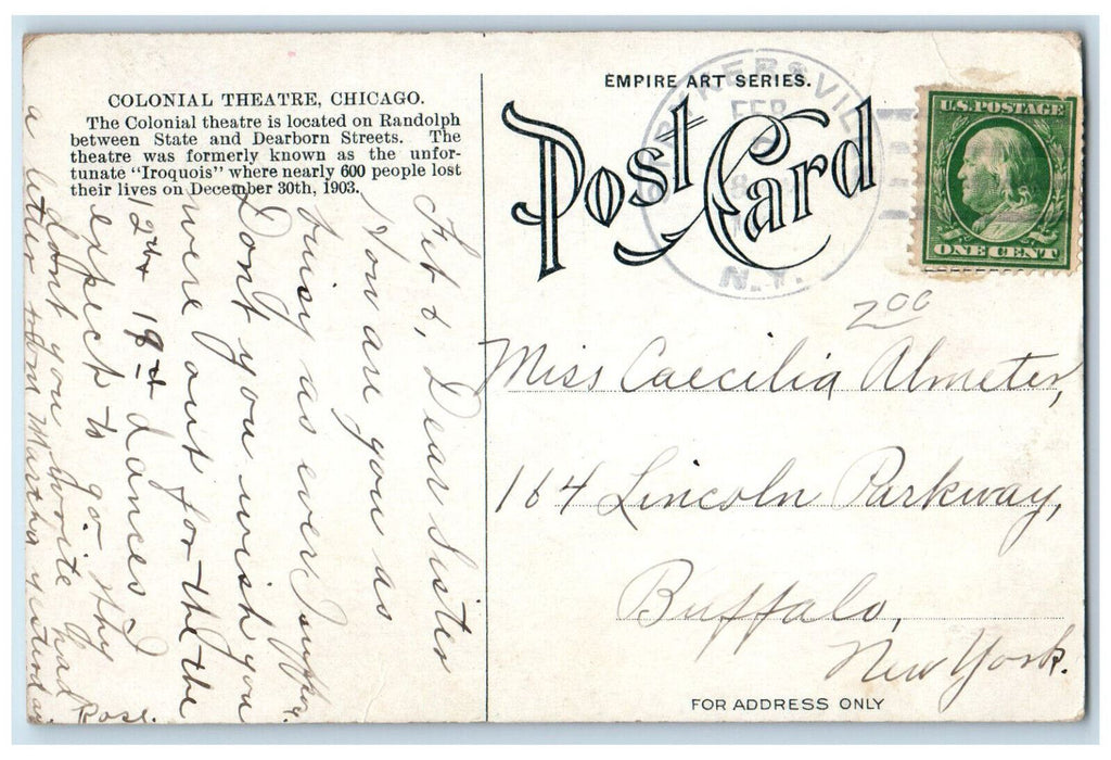 View Of Colonial Theatre Vaudeville Chicago Illinois IL Antique Postcard