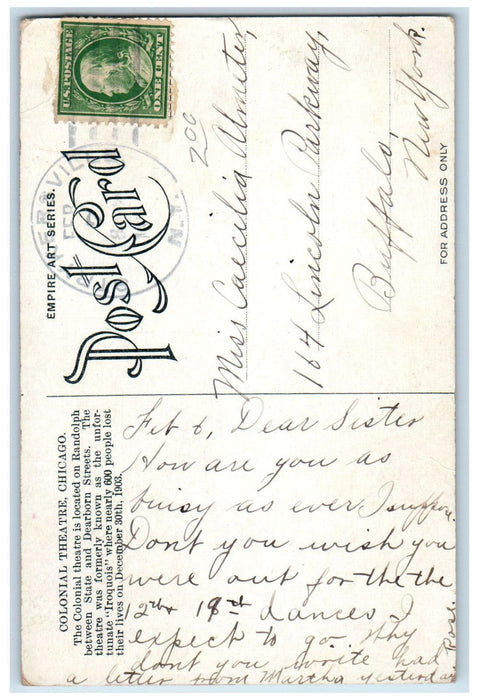 View Of Colonial Theatre Vaudeville Chicago Illinois IL Antique Postcard