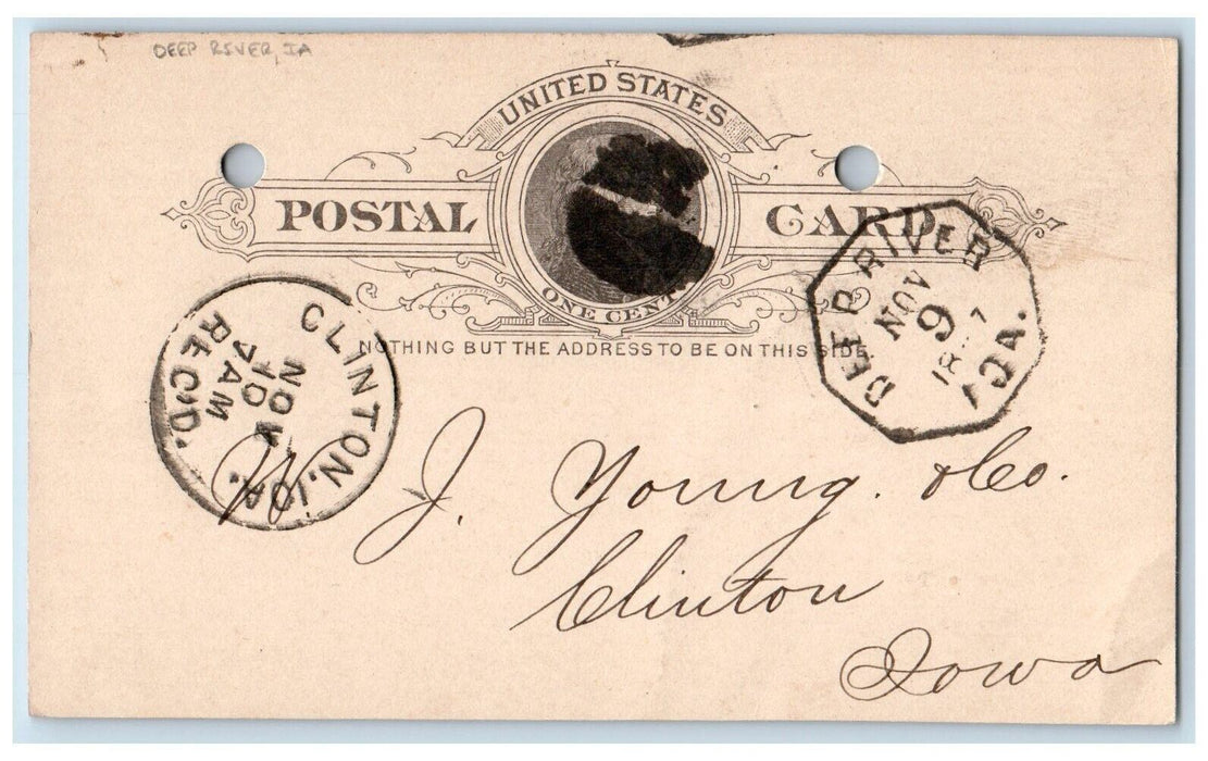 1887 Geo Cox WJ Young & Co. Deep River Iowa IA Clinton IA Antique Postal Card