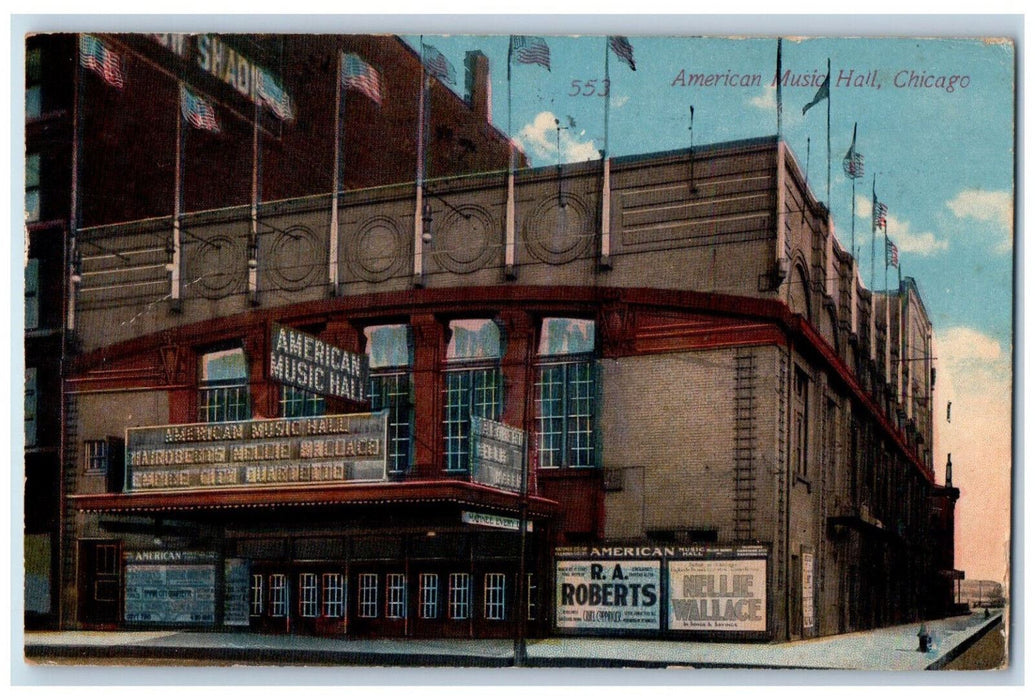 1914 View Of American Music Hall Chicago Illinois IL Antique Posted Postcard