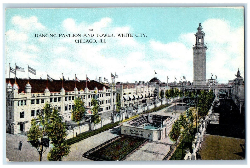 Dancing Pavilion And Tower White City Chicago Illinois IL Antique Postcard