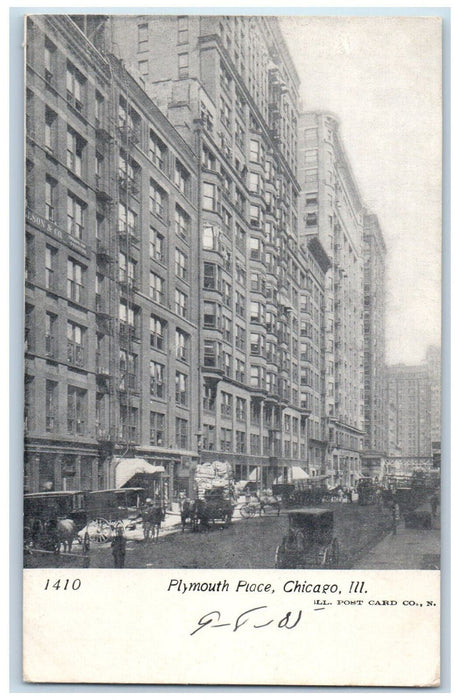 c1905 Plymouth Place Building Horse Carriage Scene Chicago Illinois IL Postcard