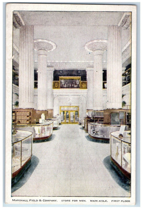 Marshall Field & Company Store For Men Main Aisle Chicago Illinois IL Postcard