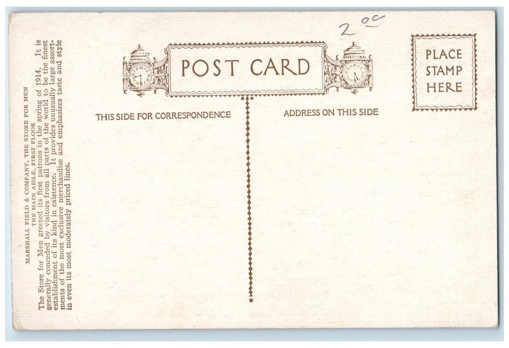 Marshall Field & Company Store For Men Main Aisle Chicago Illinois IL Postcard