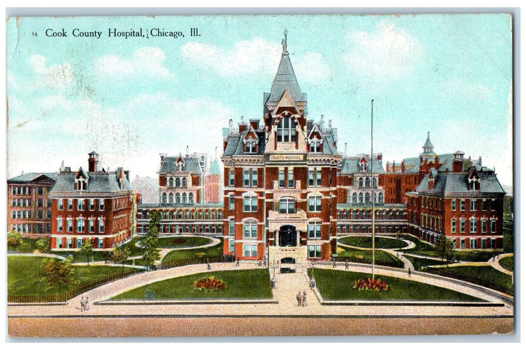 1909 Cook County Hospital Front View Chicago Illinois IL Antique Postcard