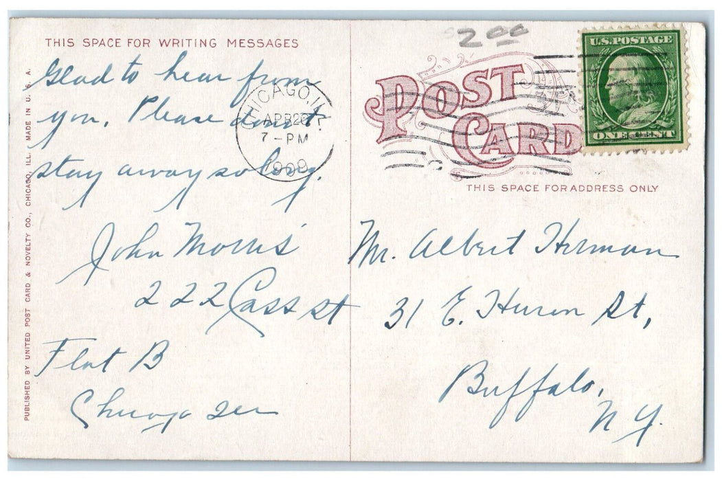 1909 Cook County Hospital Front View Chicago Illinois IL Antique Postcard