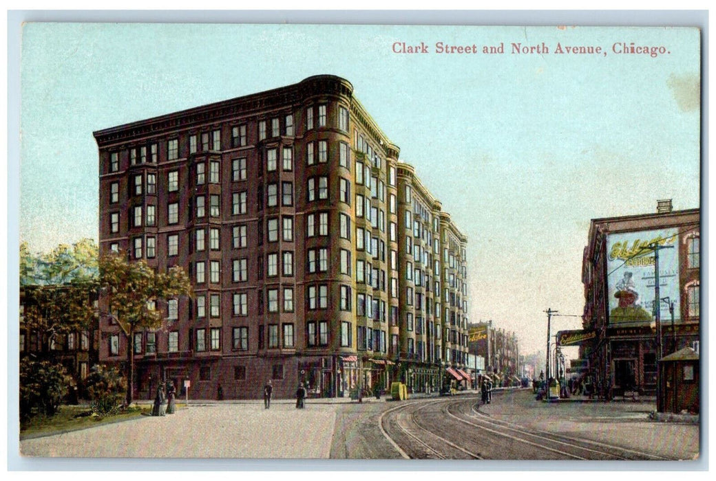 Clark Street And North Avenue  Building Street View Chicago Illinois IL Postcard