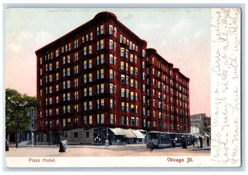 Plaza Hotel Exterior Street Scene Chicago Illinois IL Antique Posted Postcard