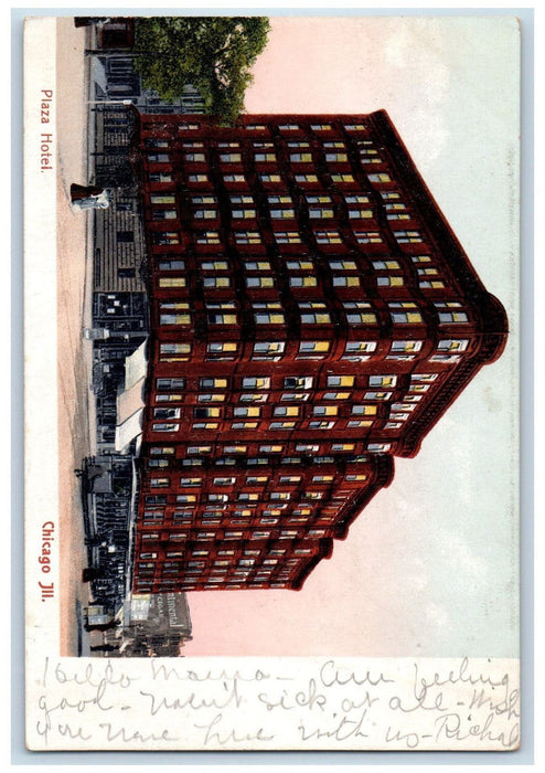 Plaza Hotel Exterior Street Scene Chicago Illinois IL Antique Posted Postcard