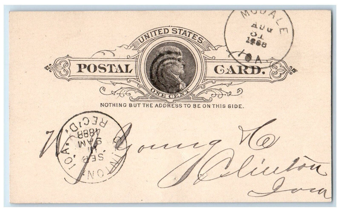 1888 CS Browns WJ Young and Co. Modale Iowa IA Clinton IA Postal Card