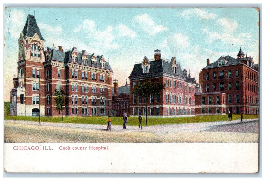 c1910's Cook County Hospital Building Street View Chicago Illinois IL Postcard