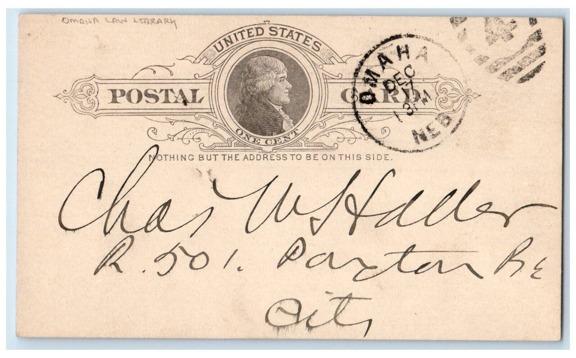 c1880's Omaha Law Library Directors Meeting Omaha Nebraska NE Postal Card
