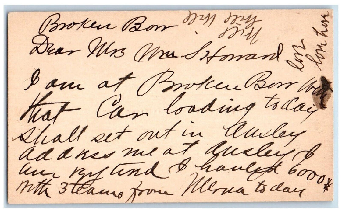 c1880's Hauled 6000 Mth WS Howard Broken Bow Nebraska NE Antique Postal Card