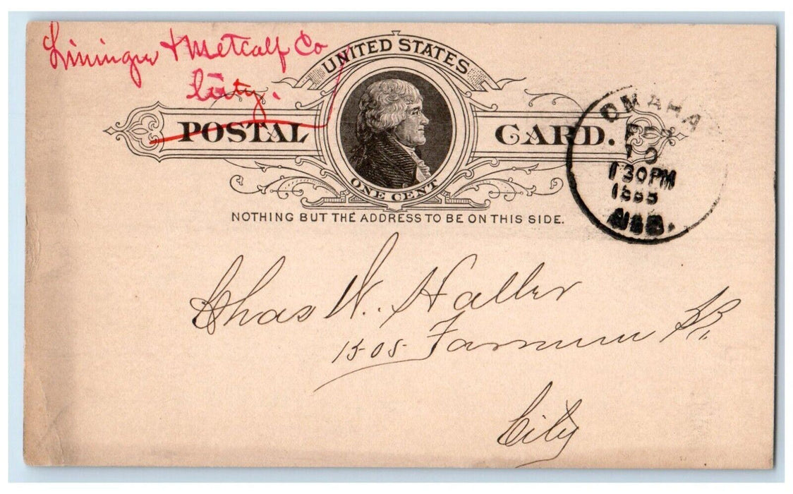 1888 Enclosure Received Charles W Haller Lininger Metcalf Omaha NE Postal Card
