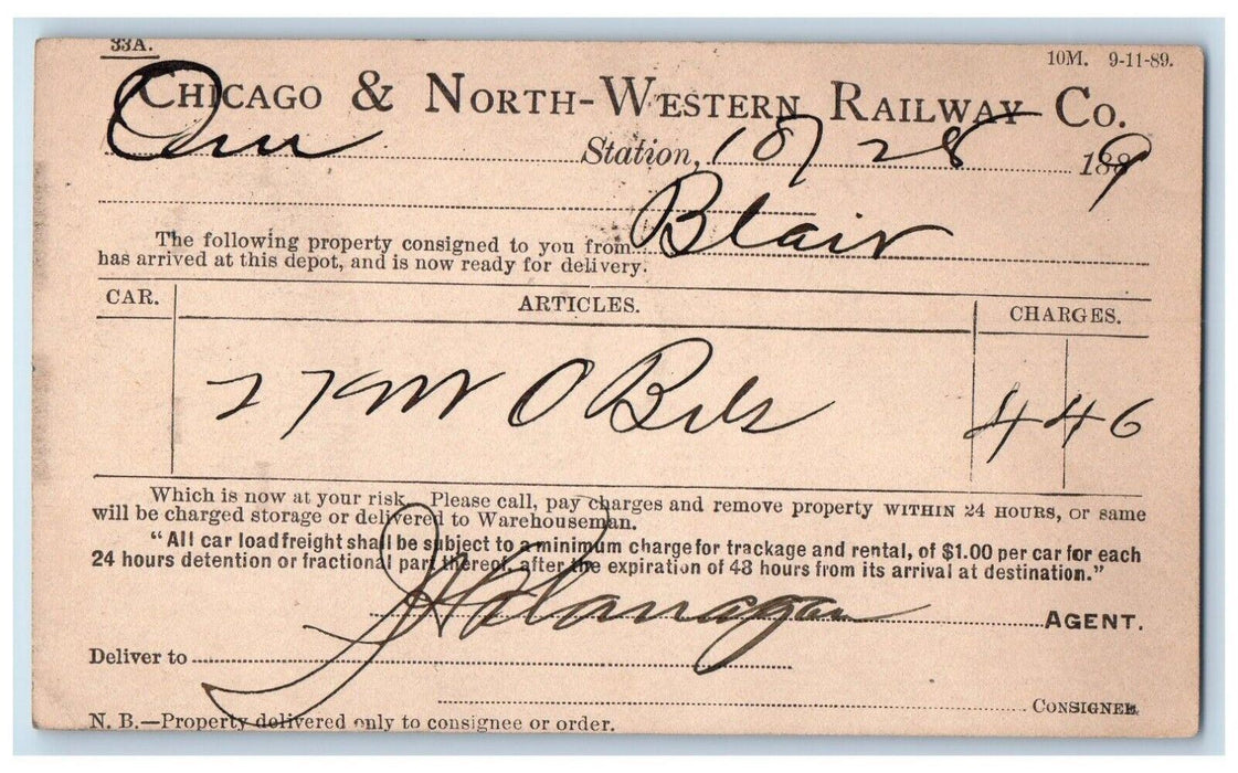 1889 Chicago & North-Western Railway Co. Omaha Nebraska NE Antique Postal Card